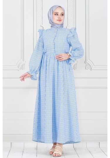 Pötükare Fırfır Detaylı Eda Elbise-mavi-3988-mavi Mavi