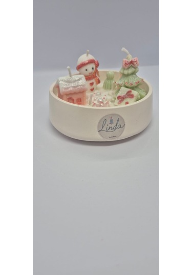 Yılbaşı Hediyelik Linda Kase Mum El Yapımı, Doğal Soya Mum Pudra