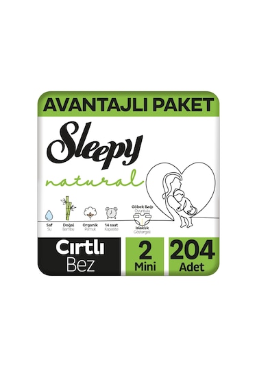 Sleepy Natural Avantajlı Paket Bebek Bezi 2 Numara Mini 204 Adet 3'lü