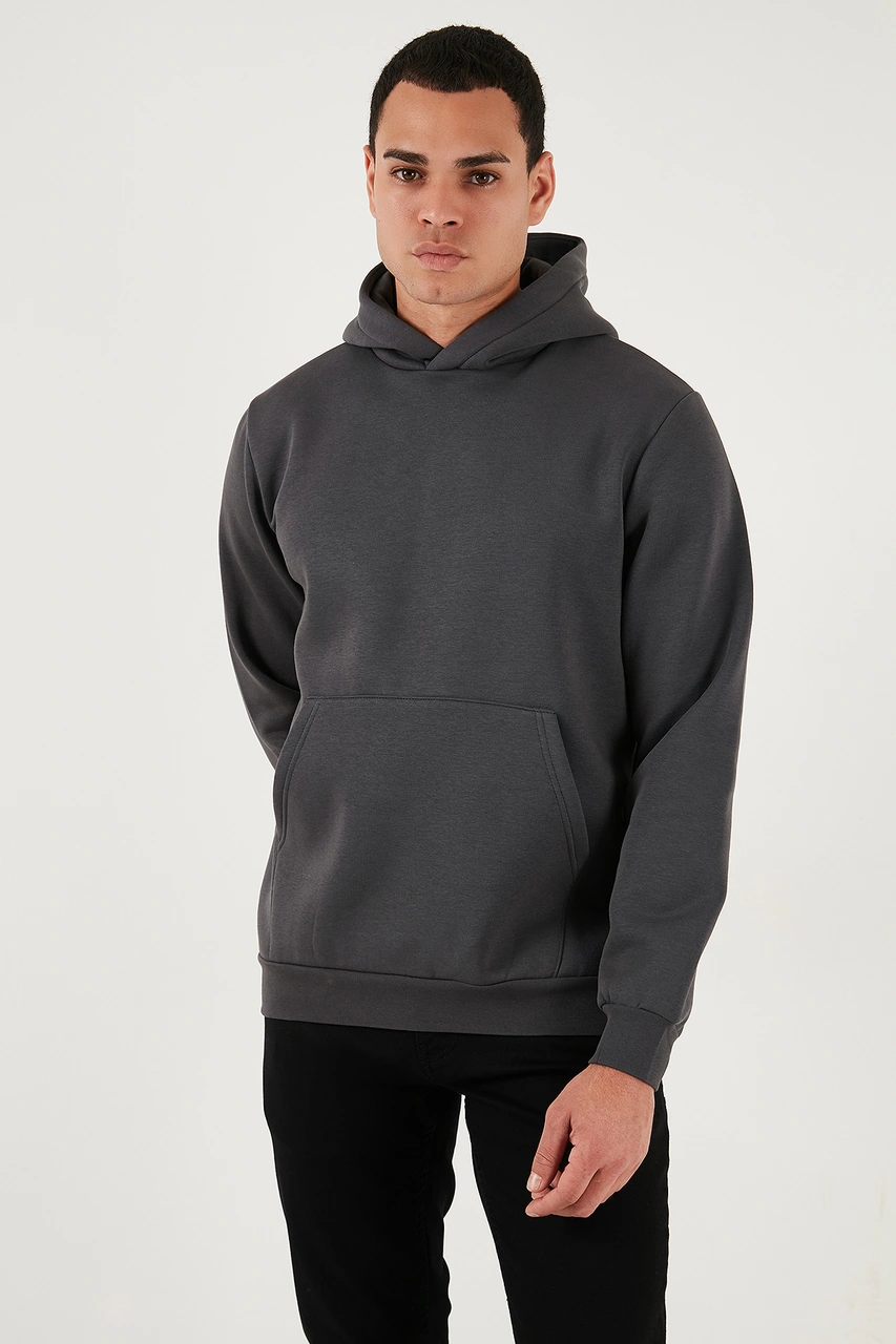 Buratti Regular Fit Kapüşonlu Kanguru Cepli Içi Tüylü Yumuşak Şardonlu Erkek Sweat 5905281 Antrasit