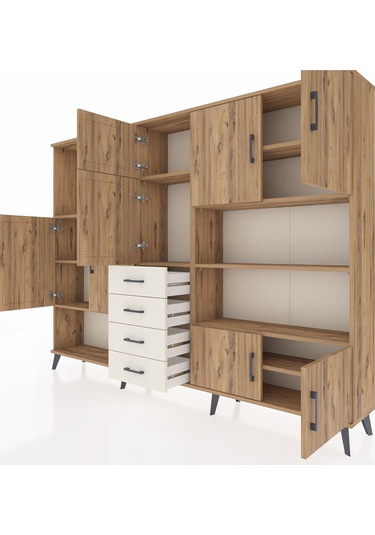 Arges Dolap 9 Raflı 4 Çekmeceli 8 Kapaklı 220x30x163 Çam-çam/ayta Çam-çam/aytaşı