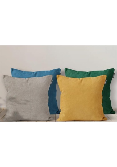 4'lü Kadife Dokulu Kırlent Kılıfı Renkli-1977 - Renkli
