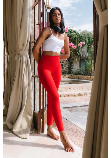 Jerf Gela Yüksek Bel, Esnek Ve Toparlayıcı Spor Tayt Kırmızı