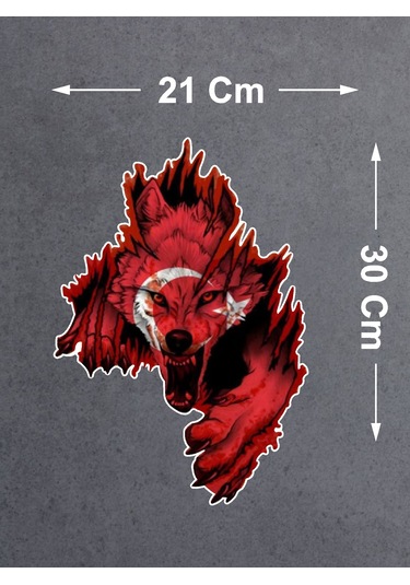 Kurt Gökbörü Ay Yıldızlı Kurt Sticker - Türk Gökbörü Börü Göktük Turan Sticker - 00244 30x21 Cm
