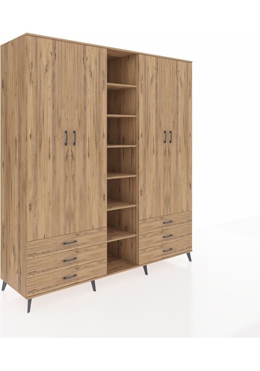 Kronos Dolap 13 Raflı 6 Çekmeceli 2 Askılı 220x59x243 Çam-çam/çam Atlas Çam/atlas Çam