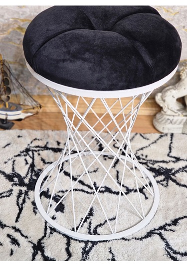 Yuvarlak Beyaz Boyalı Puf Oturak - Bench - Ayak Ucu Oturak - Beya 001