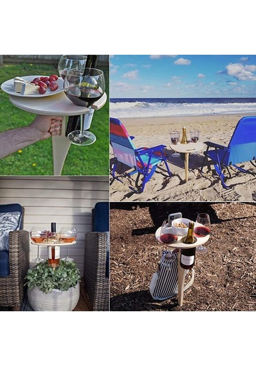 Taşınabilir Açık Katlanır Ahşap Şarap Masası Şarap Cam Tutucu Plaj Arka Bahçe Piknik Partisi İçin Kahverengi