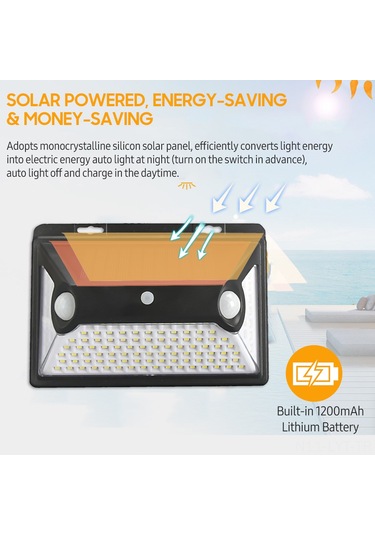 Youtek Solar Bahçe Işığı 118 Led, Hareket Sensörlü, Ip44 Su Geçirmez, Usb Şarjlı, Siyah Dış Mekan Duvar Lambası 1 Adet
