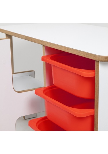 Industrial Living 3 Çekmeceli Çocuk Etkinlik Masası - Beyaz Mdf - Beyaz  -  Kırmızı