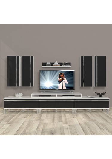 Decoraktiv Ekoflex 8d Mdf Krom Ayaklı Tv Ünitesi Tv Sehpası Beyaz - Siyah