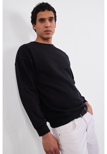 Dufy Siyah Bisiklet Yaka Regular Fit Erkek Sweatshirt Siyah