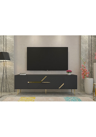 Ufa Tv Sehpası Tv Ünitesi 150 Cm Antrasit Altın