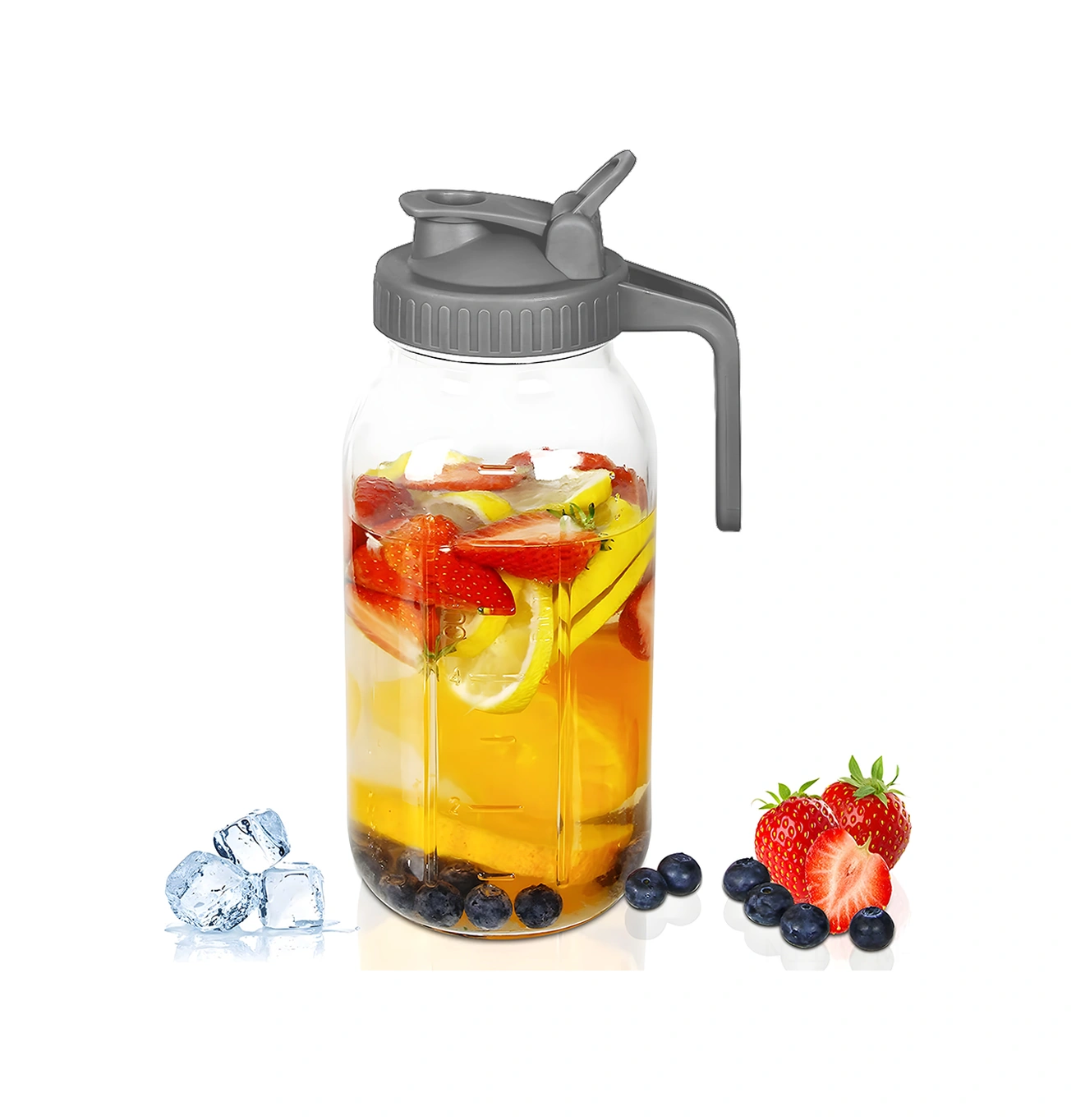 Geeksen 32oz Cam Mason Kavanozu, Eldivenli Kapağı Ve Izgara Filtre İle, Şeffaf Vücut, Ölçü Çizgileri, Soğuk İçecekler İçin Spor Ve Dışarıda Kullanım Gri