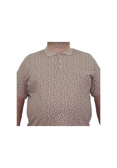 Starbattal Erkek Büyük Beden Polo Yaka Tişört Leaf 24457 Bej-Bej