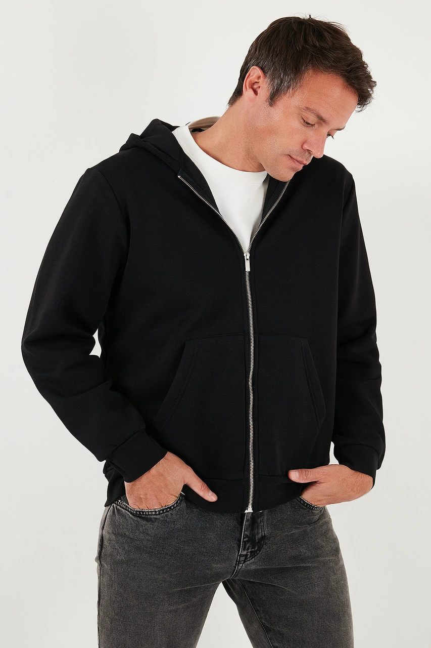Buratti Regular Fit Kapüşonlu Fermuarlı Içi Tüylü Yumuşak Şardonlu Kışlık Erkek Sweat 5905340 Siyah