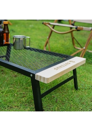 Prestigegoods Cls Açık Katlanır Örgü Kamp Demir Masa Barbekü Rafı, Siyah, Taşınabilir, 59x30x18 Cm Siyah