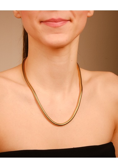 Lekka Design Takı Kararmaz Çelik Kalın Silindir Zincir Kolye Altın