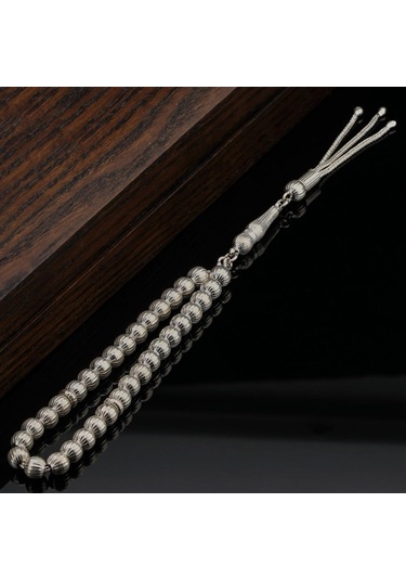 Küre Kesim Çizgili Gümüş Tesbih Model 2