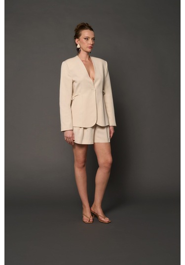 Thalure Kadın Krem Beli Bağcıklı Blazer