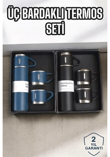 Bfs Şık Ve Dayanıklı 3 Bardaklı Termos Seti Uzun Süre Isı Koruma Özellikli Çok Renkli