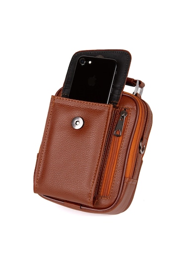 Tuldar Erkek Taba Deri Çelik Kasalı Kapaklı Omuz Ve El Çantası 15x19cm Tul293 Taba