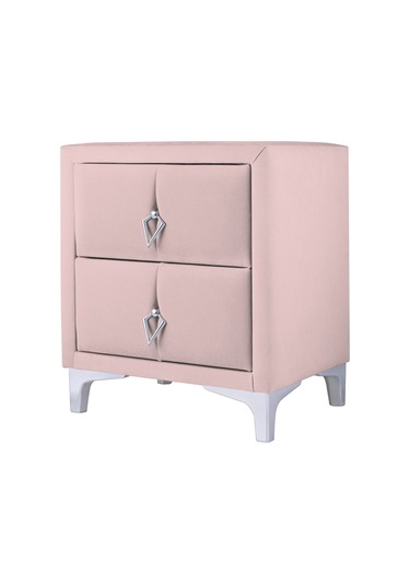 Harmony Silver Iki Çekmeceli Komodin- Yatak Odası Kumaş Döşemeli 2 Kapaklı Komodin Modeli Pembe