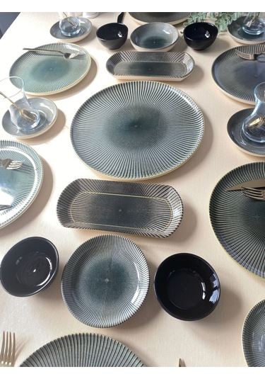 Venüs Home Green Gold 6 Kişilik 21 Parça Sosluklu Kahvaltı Takımı Yeşil