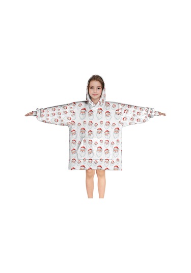 Noel Temalı 6-13 Yaş Çocuk Giyilebilir Battaniye Hoodie, Kalın Peluş, Büyük Boy-a162 Krem - Pembe