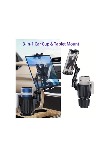 Xuweiwei Black Katlanabilir Klips Versatile 2si 1 Arada Araç Cup Ve Tablet Tutucu Uzatılabilir Kol 360 Döner Taban 4-12.9" Telefon Tabletler İçin