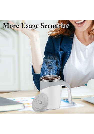 Tenfowee Şarjlı Beyaz Manyetik Karıştırıcı, Çift Duvarlı Isı Saklama, Leak-proof Paslanmaz Çelik Seyahat Bardak Beyaz