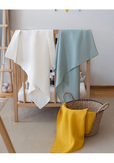 Çok Amaçlı Müslin Örtü & Battaniye 3'lü Set Pamuk Oeko-teks Sertifikalı 80x80 CM Hardal