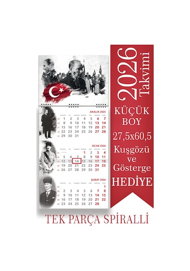 2026 Atatürk Küçük Boy Gemici Takvimi Denizci Duvar Takvimi 27,5x60,5 Tek Parça Spiralli