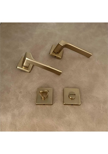 Zey Mat Altın Kare Rozetli Wc Banyo Kapı Kolu 1 Takım