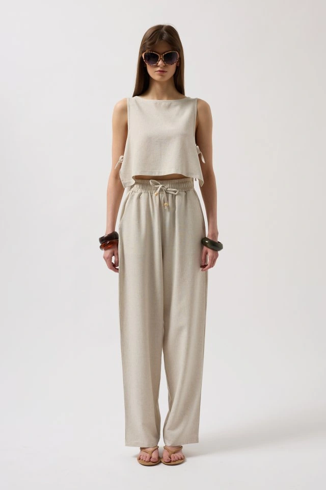 Amorluxe Yandan Bağlamalı Crop Bluz Altın