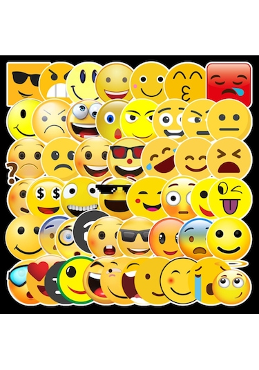 50 Adet Tekrarsız Emojiler Kalite Pvc Sticker Süs 07