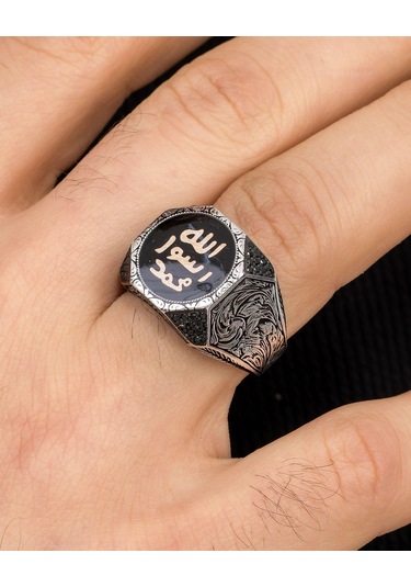 Prestij Gümüş Mührü Şerif Mineli 925 Ayar Gümüş Erkek Yüzüğü 900258