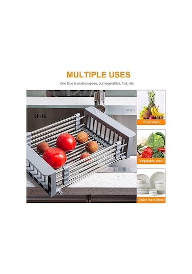 Siyah 1 Adet Drenaj Rafı, Paslanmaz Çelik Mutfak Sepeti, Ev Bulaşıklık, Geri Çekilebilir Lavabo Rafı, 8.81 11.22-18.5 3,7 İnç, Dikdörtgen Lavaboya Uygun Siyah