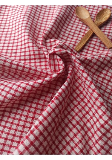 Wellstil Doku 6'lı Keten Piti Kareli Kırmızı Peçete  Piknik Dekorasyonu 40 x 40 cm Kırmızı
