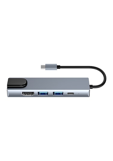 Samdoo Type-c Genişletme Ünitesi: Usb 3.0 Hub, Pd Hızlı Şarj, 4k Ekran Yansıtma, 100mbps Rj45 Ethernet - 5 İşlevli