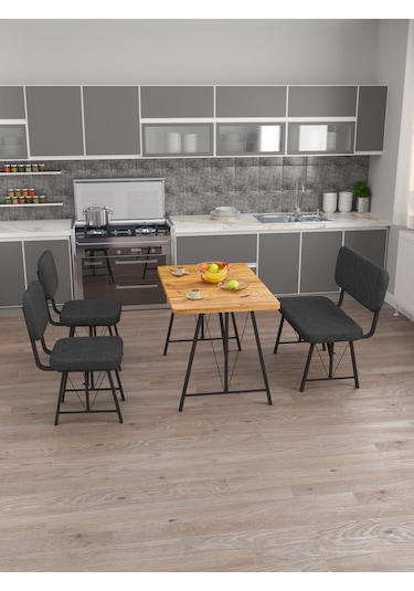 Mygusi Hayat 2 Sandalyeli 1 Bench Mutfak Masa Takımı Atlantik Çam Antrasit