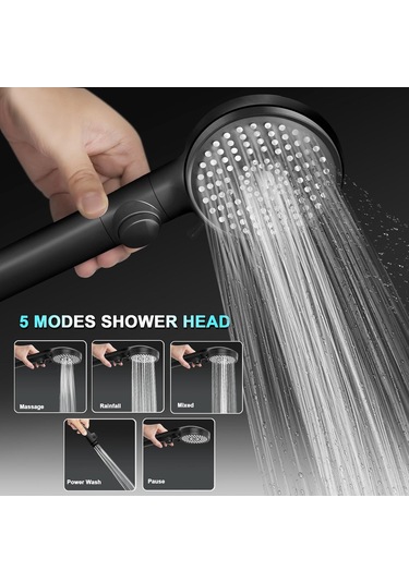 Lemestar Kamp Karavanı Duş Başkanı Siyah 5 Modlu Yüksek Basınçlı Su Tasarruflu Anahtar Ve Ayaklı Braketli