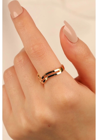 Çgk Çiğdem Gürel Kuyumculuk 14 Ayar Altın Zikzak Ajda 2 Sıra Kaburga Yüzük Gold