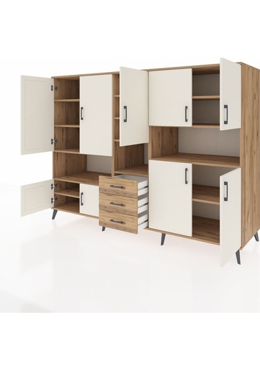 Kronos Dolap 13 Raflı 3 Çekmeceli 9 Kapaklı 220x59x163 Çam-aytaşı Çam-aytaşı/çam