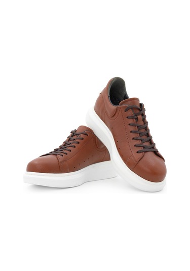 Günlük Gizli Topuklu Taba Hakiki Deri Boy Uzatan Ayakkabı Taba