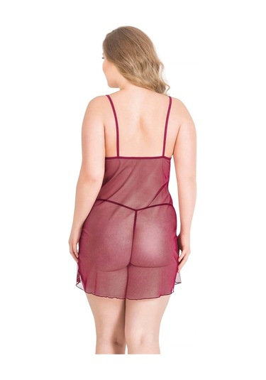 Arias Closet Büyük Beden Bordo Kısa Tül Gecelik Bordo