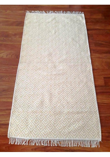 Pamuklu Cotton Kilim Çift Taraflı Yıkanabilir Dekoratif 80x150 - Sarı V2 Siyah - Beyaz