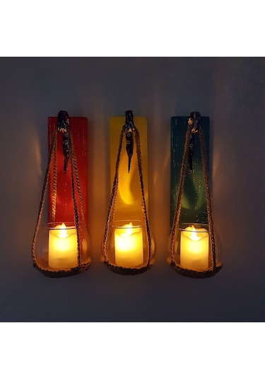 Stdekor, Sarı, Kırmızı Ve Mavi Renkli, Led Mumlu Aplik 3'Lü Set