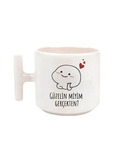 Güzelinmiyim Gerçekten - T Kulp Kupa 1 Beyaz