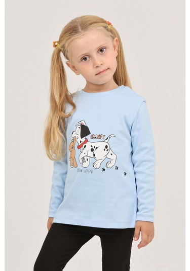 Toontoy Kız Çocuk Köpekli Ayı Baskılı Sweatshirt Koyu Mavi