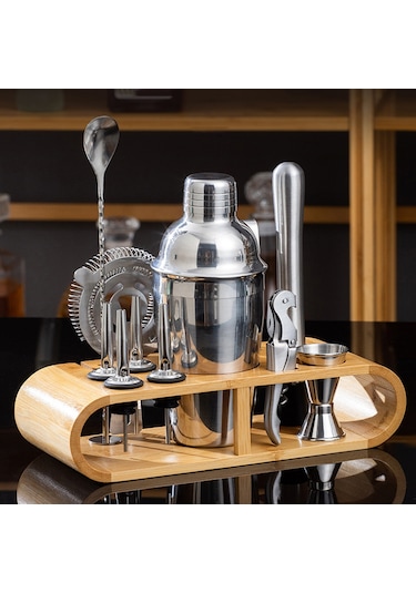 Ahşap Çerçeveli Kokteyl Shaker Seti 12 Parça ,350ml
